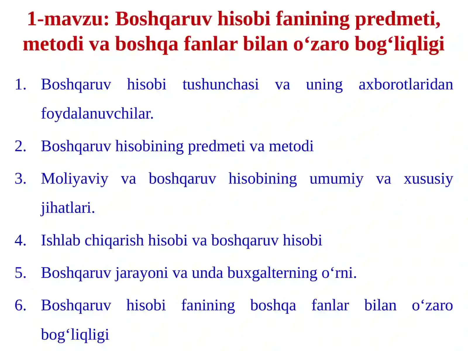 Boshqaruv HISOBI 2