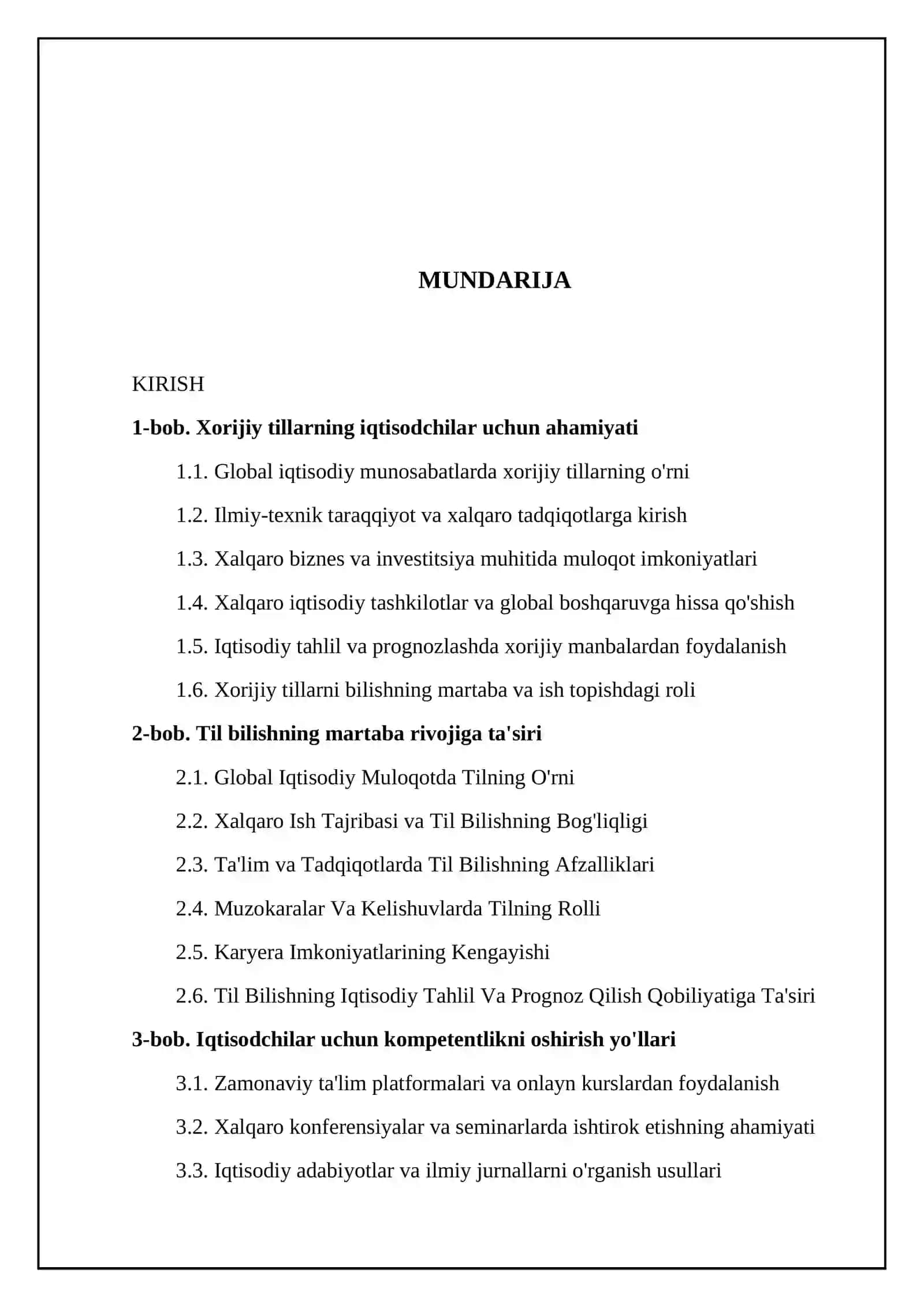 Iqtisodchining xorijiy tillarni bilish kompetentsiyasi va martaba osishi 2