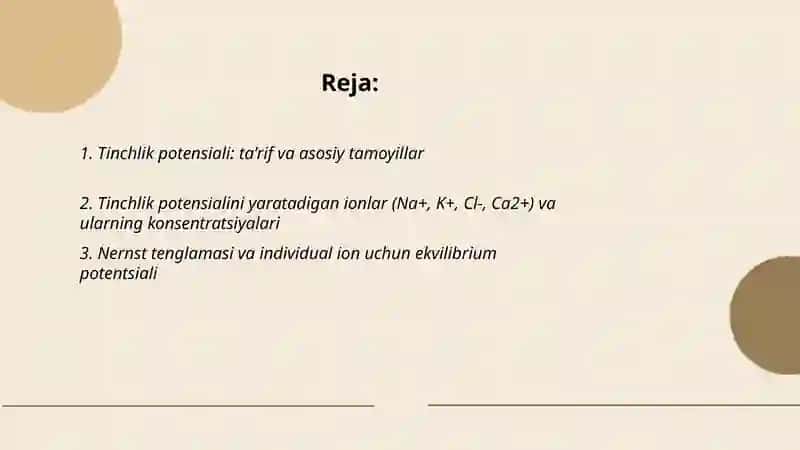 Tinchlik va harakat potensiali 2