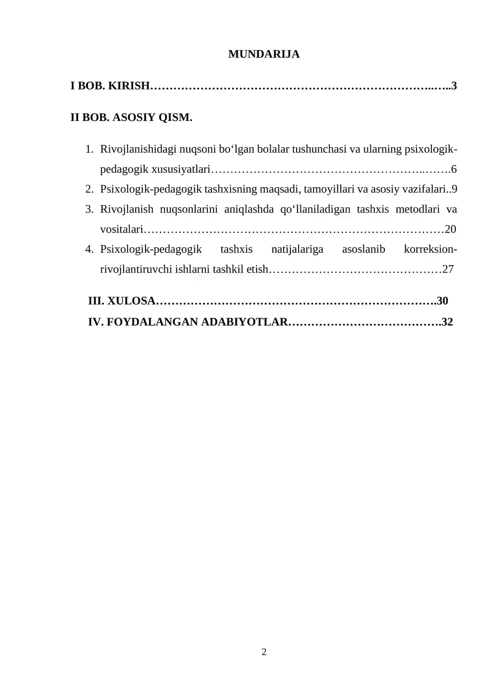 Rivojlanishidagi nuqsoni bo'lgan bolalarni psixologik-pedagogik tashxis qilish vazifalari. 2
