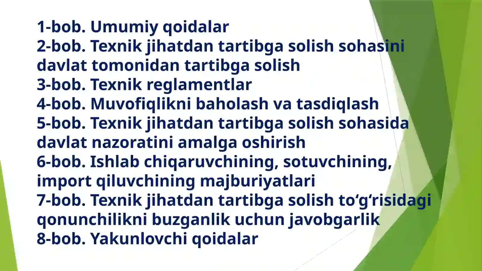 O’zbekiston Respublikasining texnik jihatdan tartibga solish qonuni 2