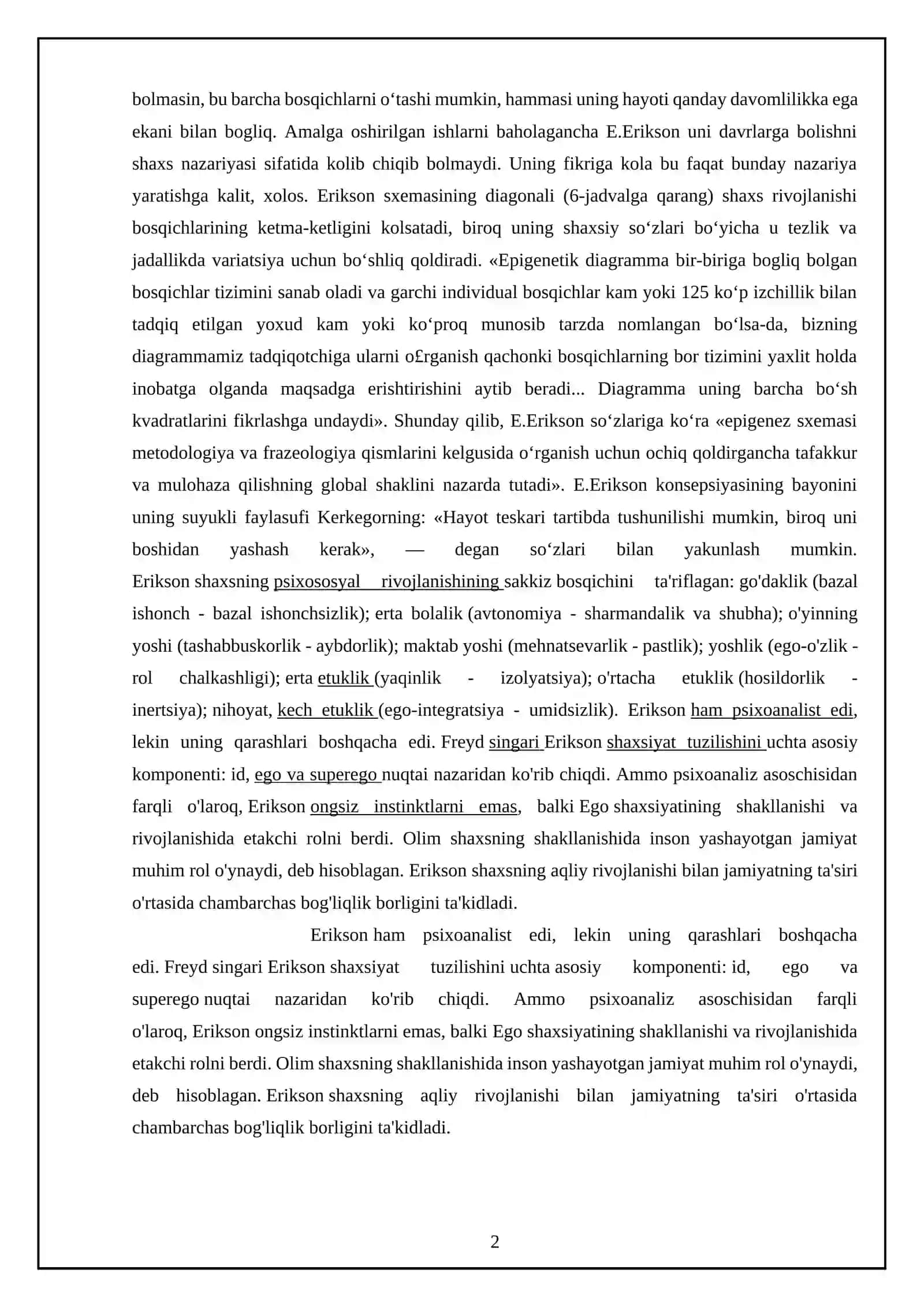 Zamonaviy psixoanlizning asosiy yo’nalishlari (E.Erikson nazariyasi) 2