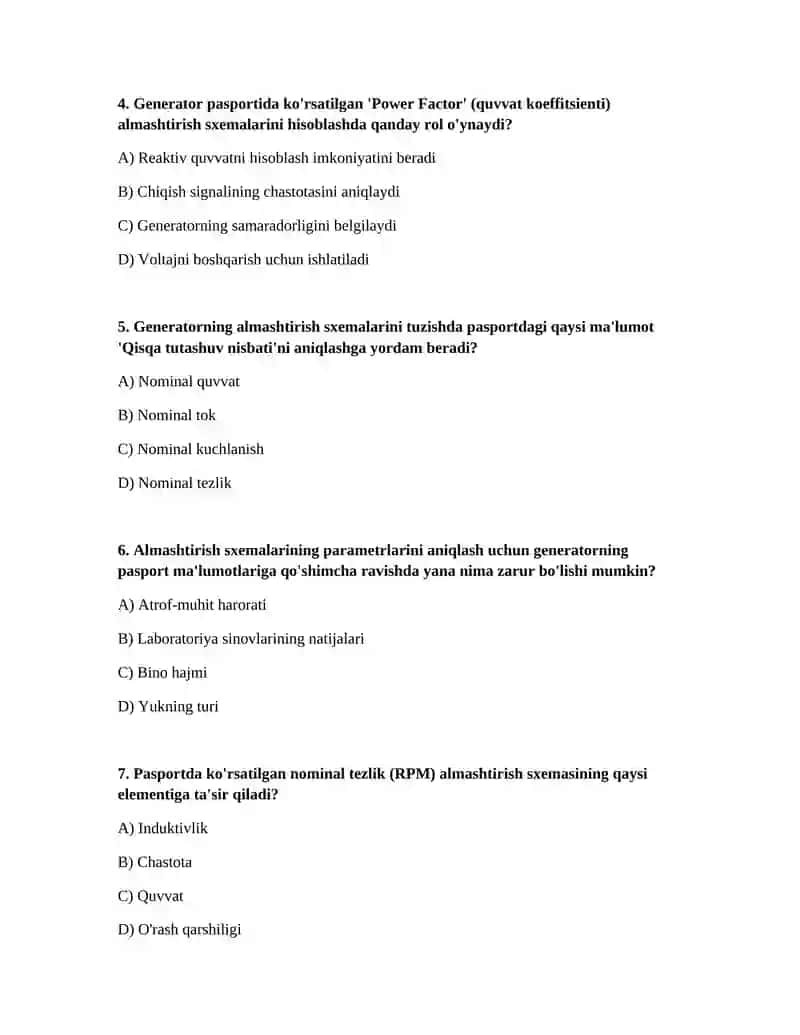 Geniratorning almashtirish seximalari parametrlarini pasport parametrlari boyicha aniqlash 2