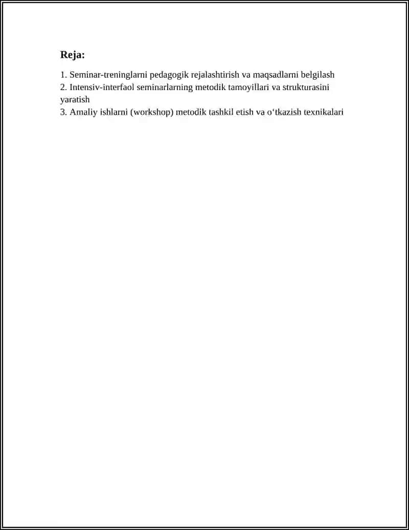 Seminar-treninglarni pedagogik rejalashtirish va maqsadlarni belgilash 2