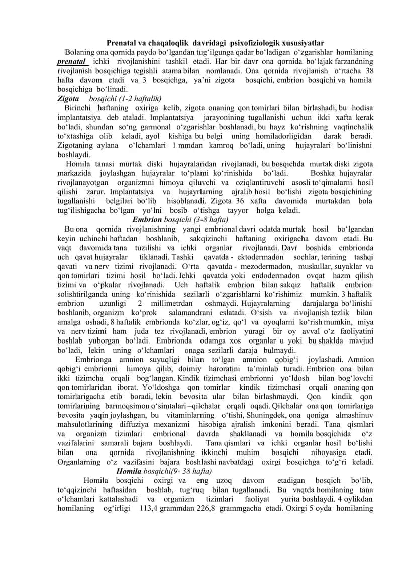 Yosh va Pedagogik Psixologiya fanidan mashg'ulotlar 2