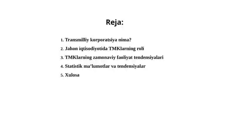Xalqaromoliyafanidan Transmilliykorparatsiyalarfaoliyatinizamonaviytendensiyalarimavzudagi Mustaqilish REFERATI 2