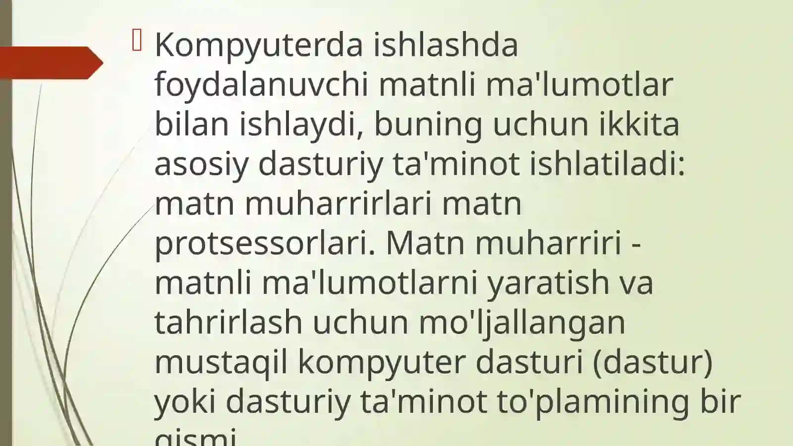 MATN MUHARRIRLARI VA WORD MATN PROTSESSORI. EXCEL ELEKTRON JADVALLAR BILAN ISHLASHI 2