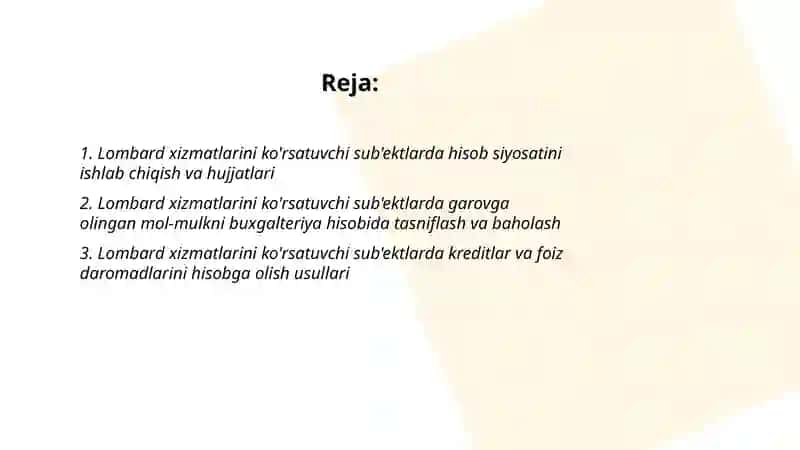 Lombart xizmatlarini ko rsatuvchi sub'cktlarda buxgalteriya hisobi 2
