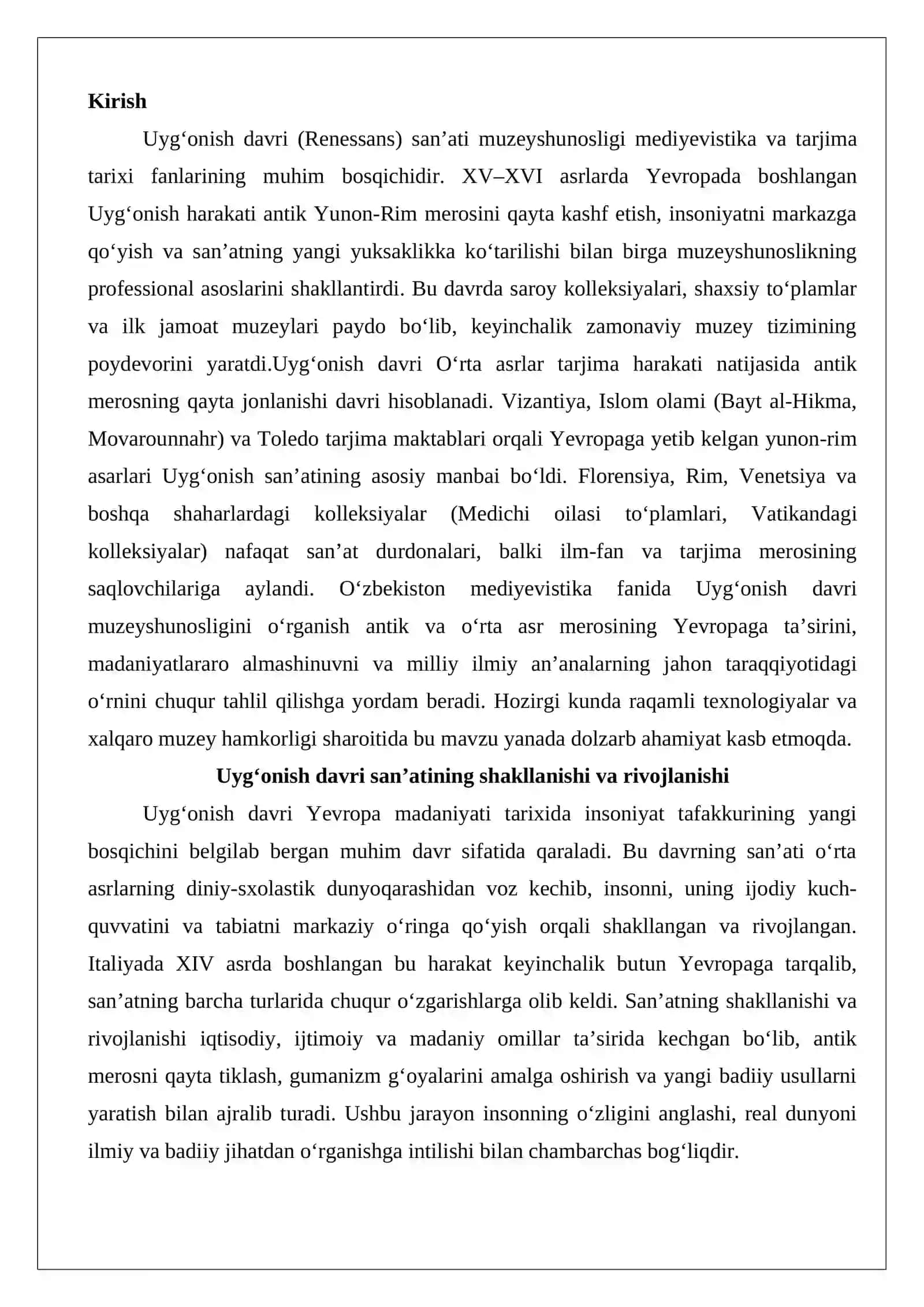Uyg‘onish davri san’ati muzeyshunosligi 2