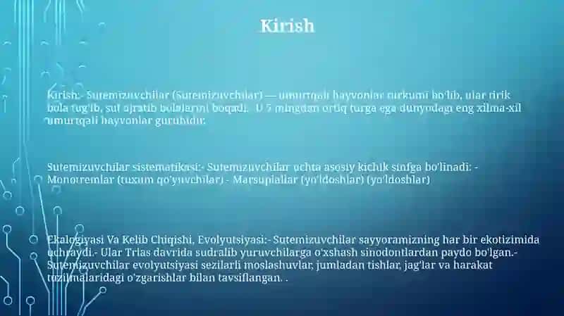 Sutemizuvchilar Sistematikasi, Ekalogiyasi Va Kelib Chiqishi,Evolyutsiyasi 2