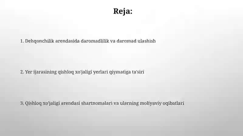Qishloq xoʻjaligi. ijara xaqi va renta 2