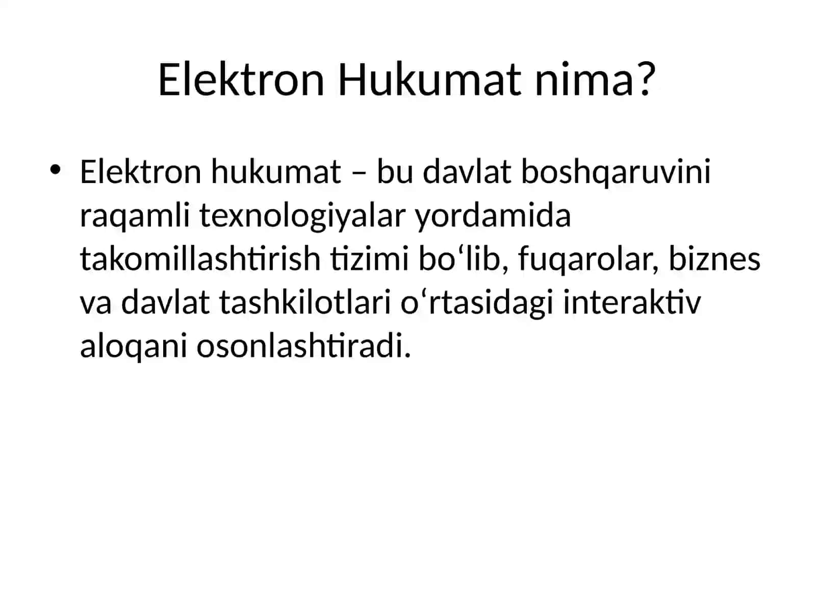 Elektron Hukumatning tarifi, maqsadi va vazifalari 2