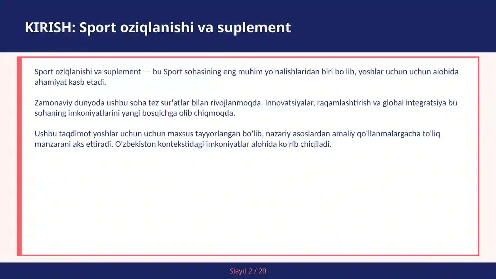Sport oziqlanishi va suplement 2