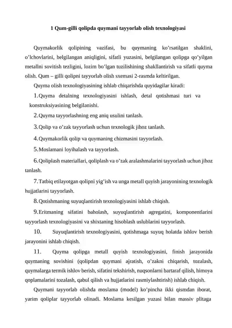 Quymakorlikning texnologik asoslari 2
