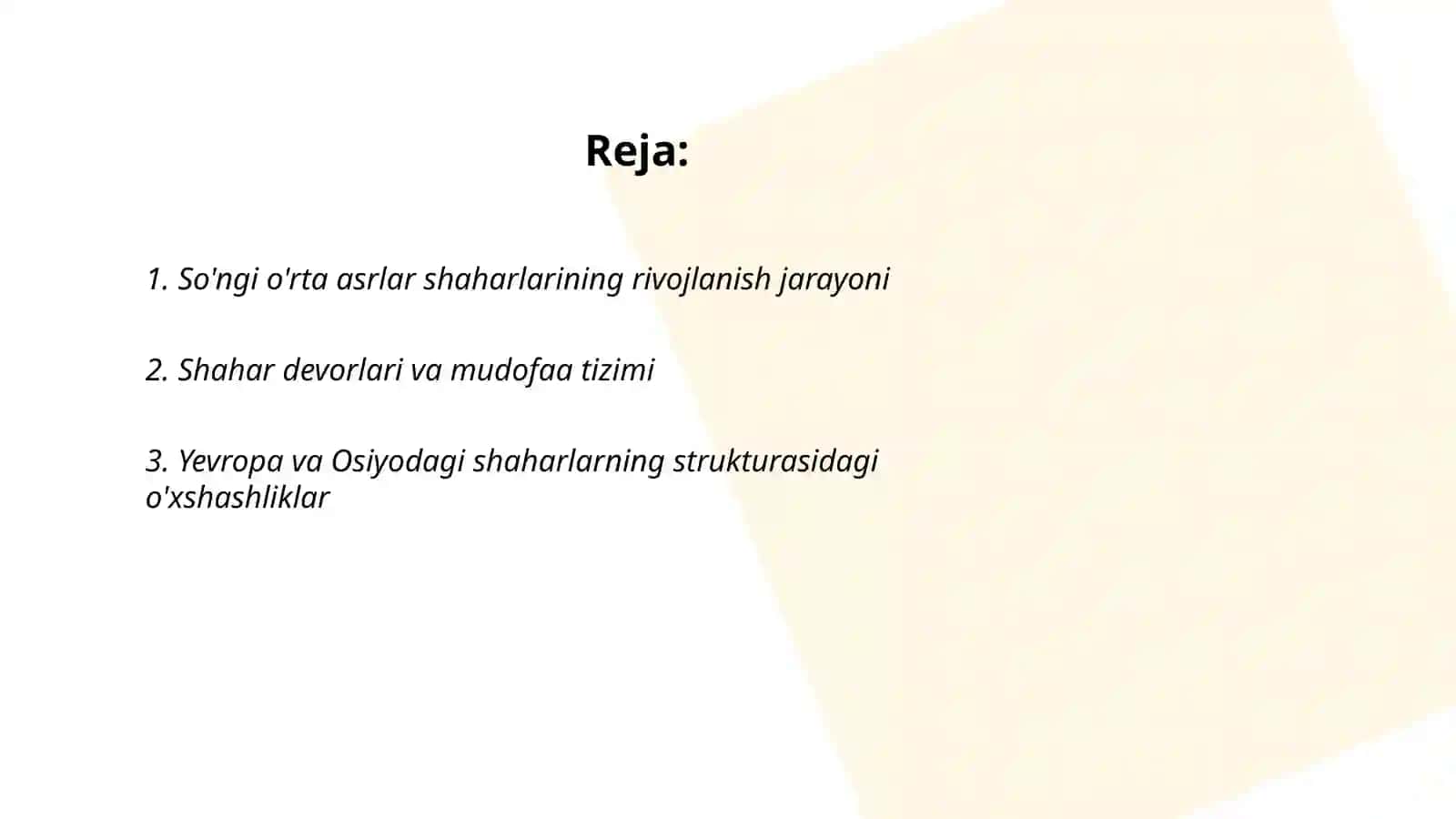 So'ngi o'rta asrlarda shaharlar strukturasidagi umumiylik va o'ziga xosligi 2