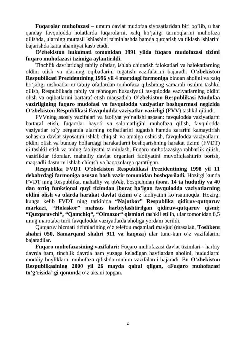 Favqulodda Vaziyatlarda Fuqarolarni Muhofaza Qilish 2