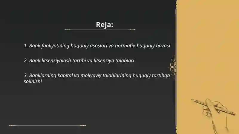 Bank faolyatining moliyaviy-huquqiy tartibga solinishi 2