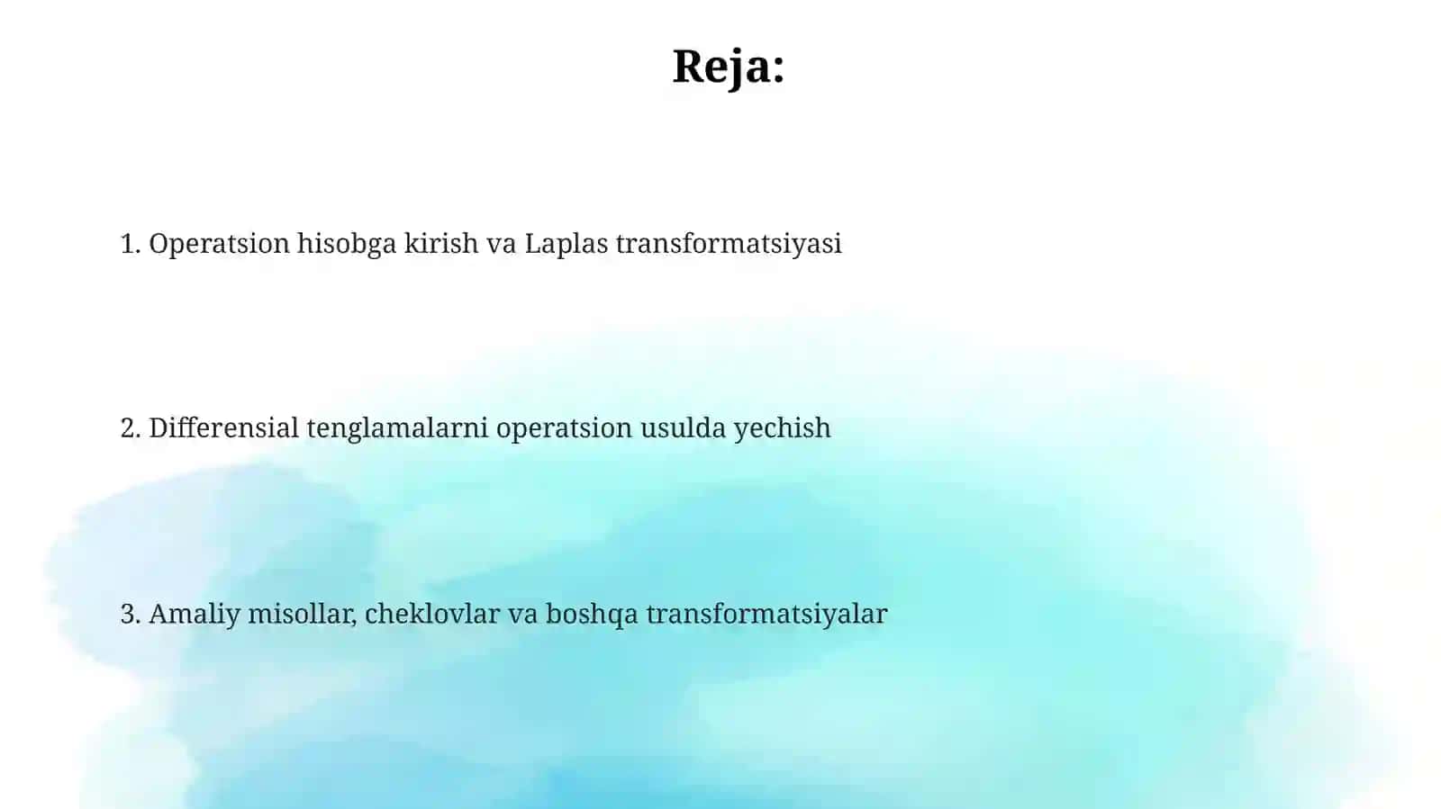 Differensial tenglama va differensial tenglamalar sistemalarini yechishning operatsion hisob usuli 2