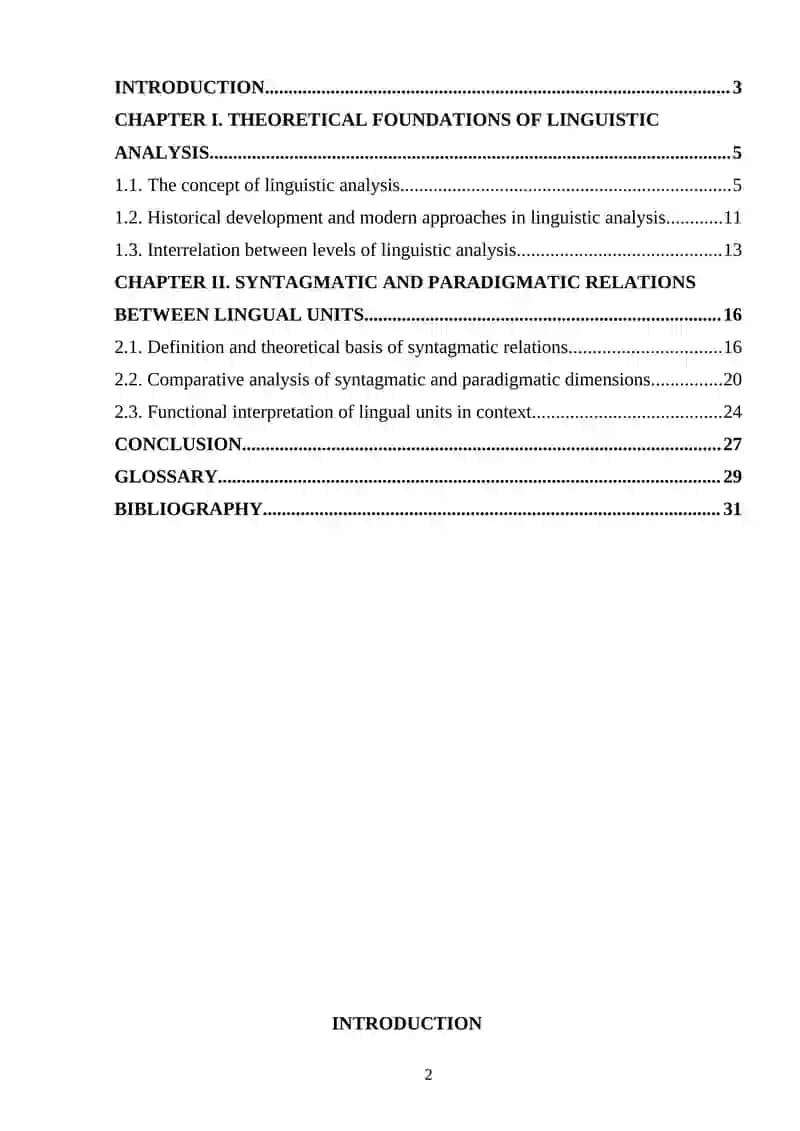 Dimensions and levels of linguistic analysis: syntagmatic and paradigmatic relations between lingual units 2