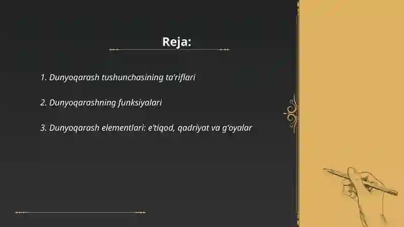 Dunyoqarash tushunchasini tavsiflang 2