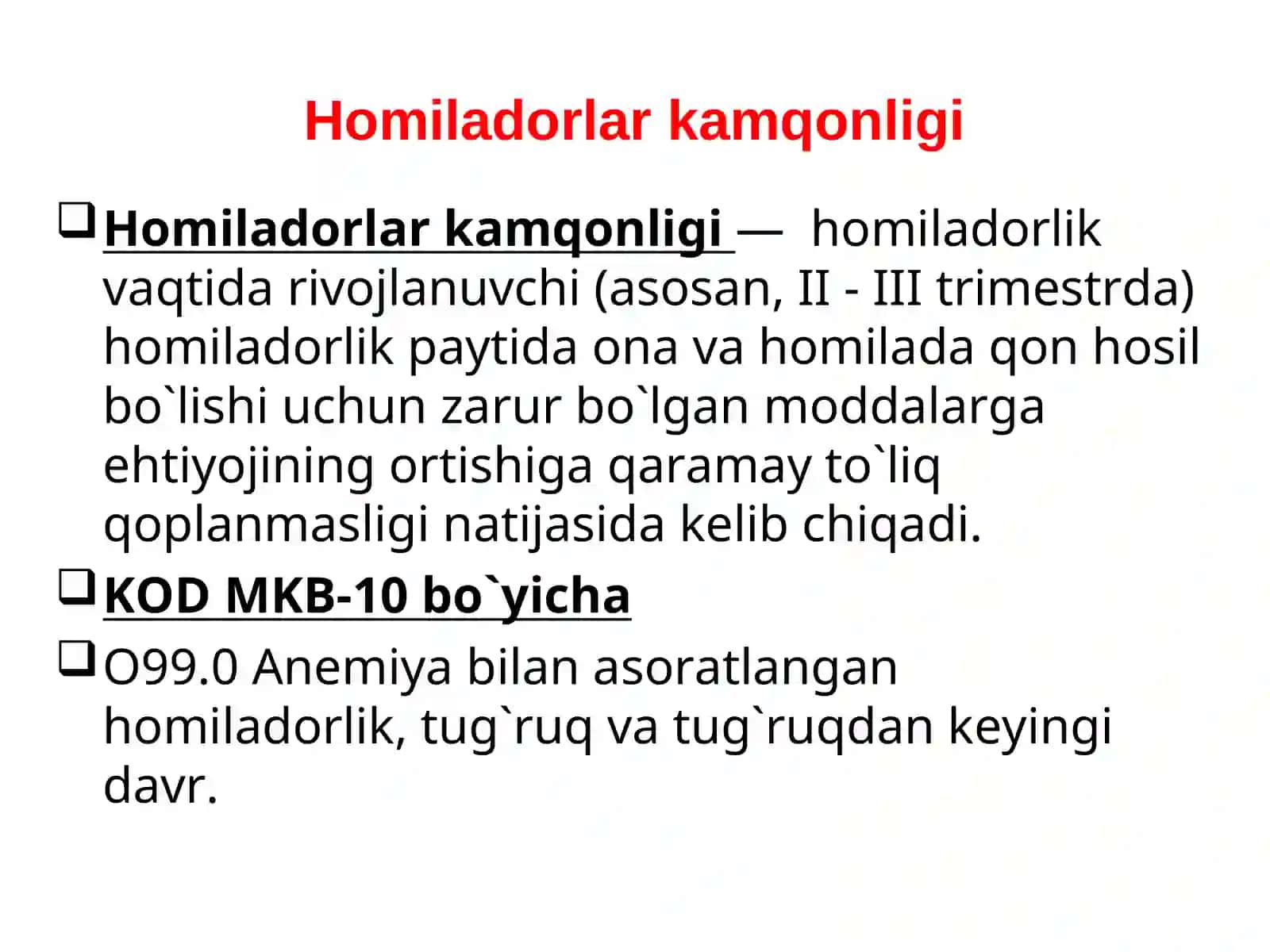 Homiladorlarda kamqonlik 2