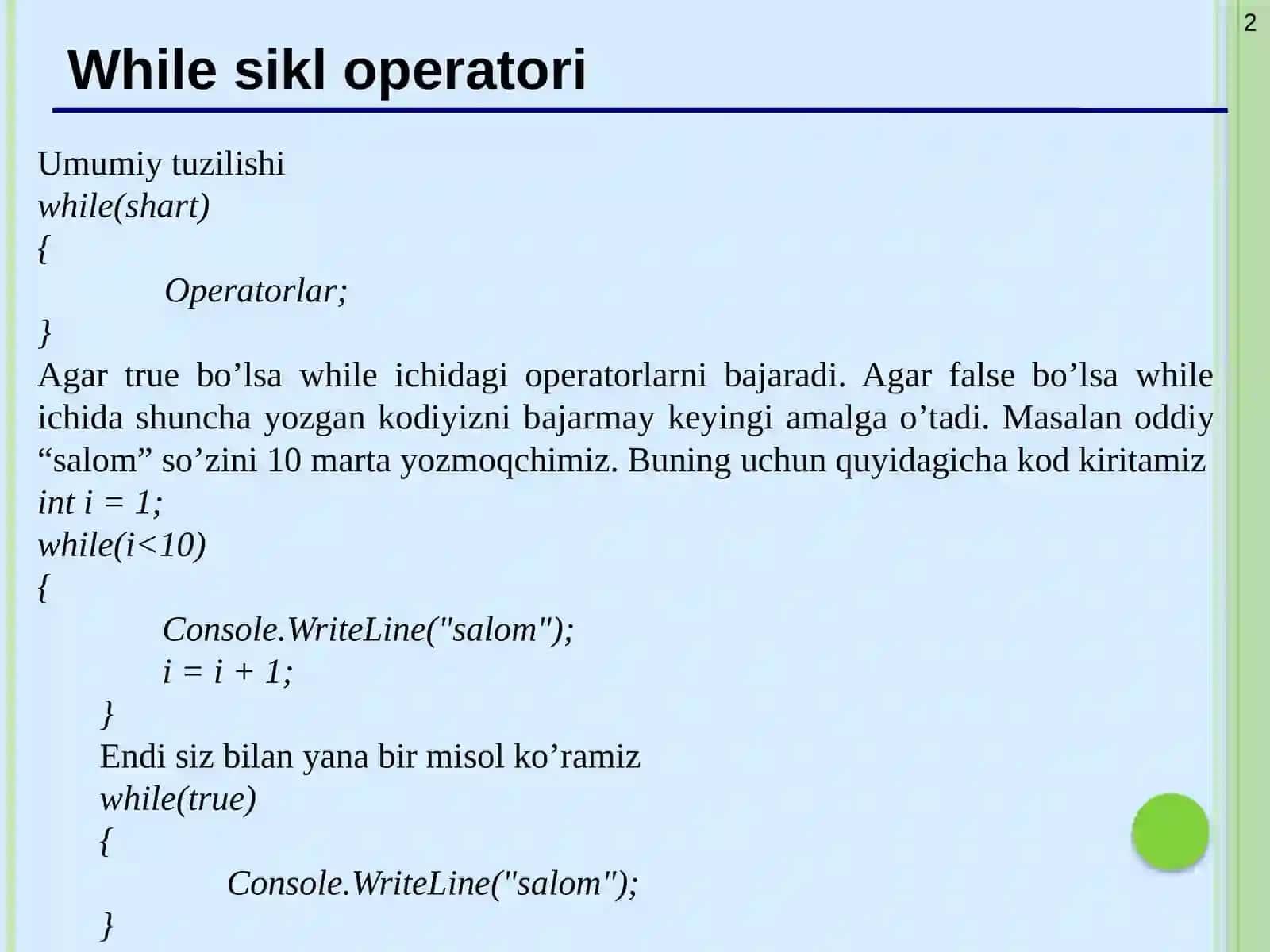 TAKRORLASH OPERATORLARI 2