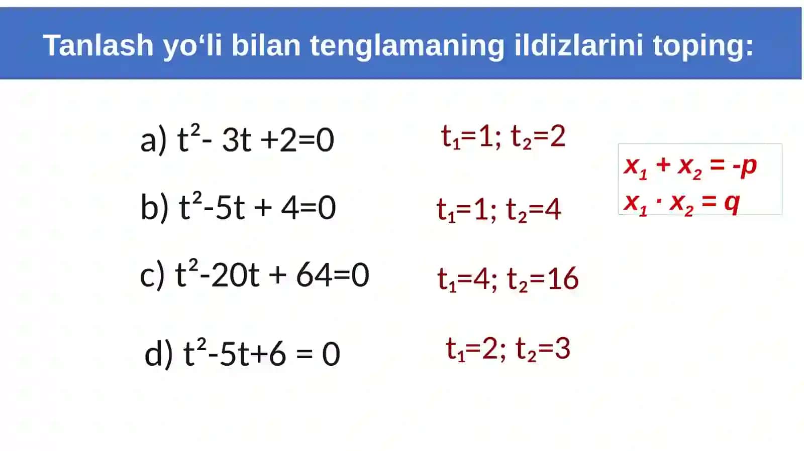 Bikvadrat tenglama. Kvadrat tenglamaga  keltiriladigan tenglamalar 2