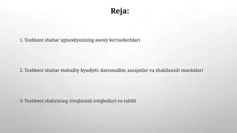 Toshkent shahar iqtisodiyoti: Asosiy ko'rsatkichlar 2