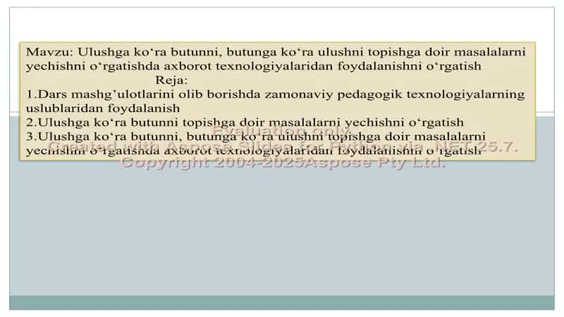 Ulushga koʻra butunni, butunga koʻra ulushni topishga doir masalalarni yechishni oʻrgatishda axborot texnologiyalaridan foydalanishni oʻrgatish 2