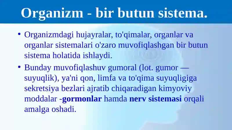 Organizm funktsiyasining gumoral va nerv boshqarilishi 2