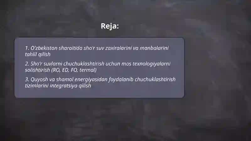O'zbekiston sharoitida sho'r suvlarni chuchuklashtirish g'oyasini yaratish 2