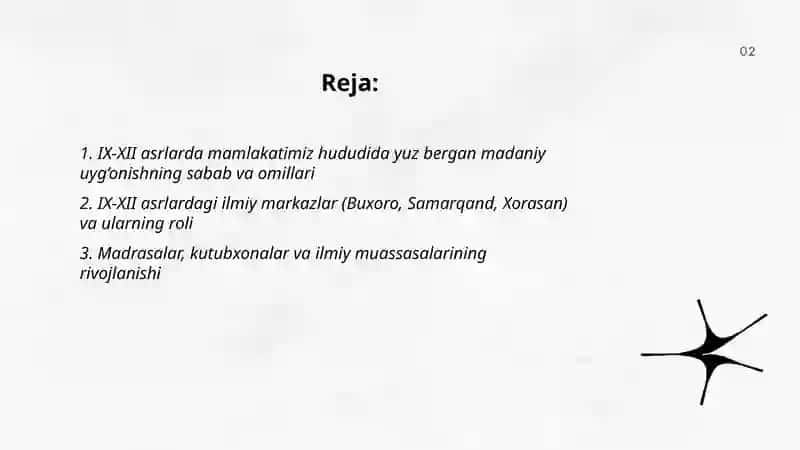 IX-XII asrlarda mamlakatimiz hududida ro‘y bergan madaniy uyg‘onish (Renessans) 2