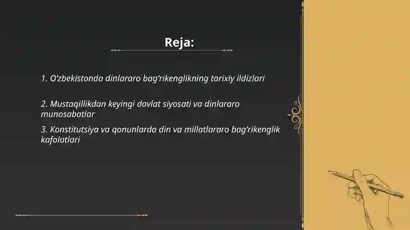 Oʻzbekistonda dinlararo bagʻrikenglik, millatlararo munosabatlar va bagʻrikenglikning shakllanishi 2