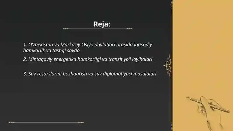 Oʻzbekiston va Markaziy Osiyo davlatlar hamkorligi 2