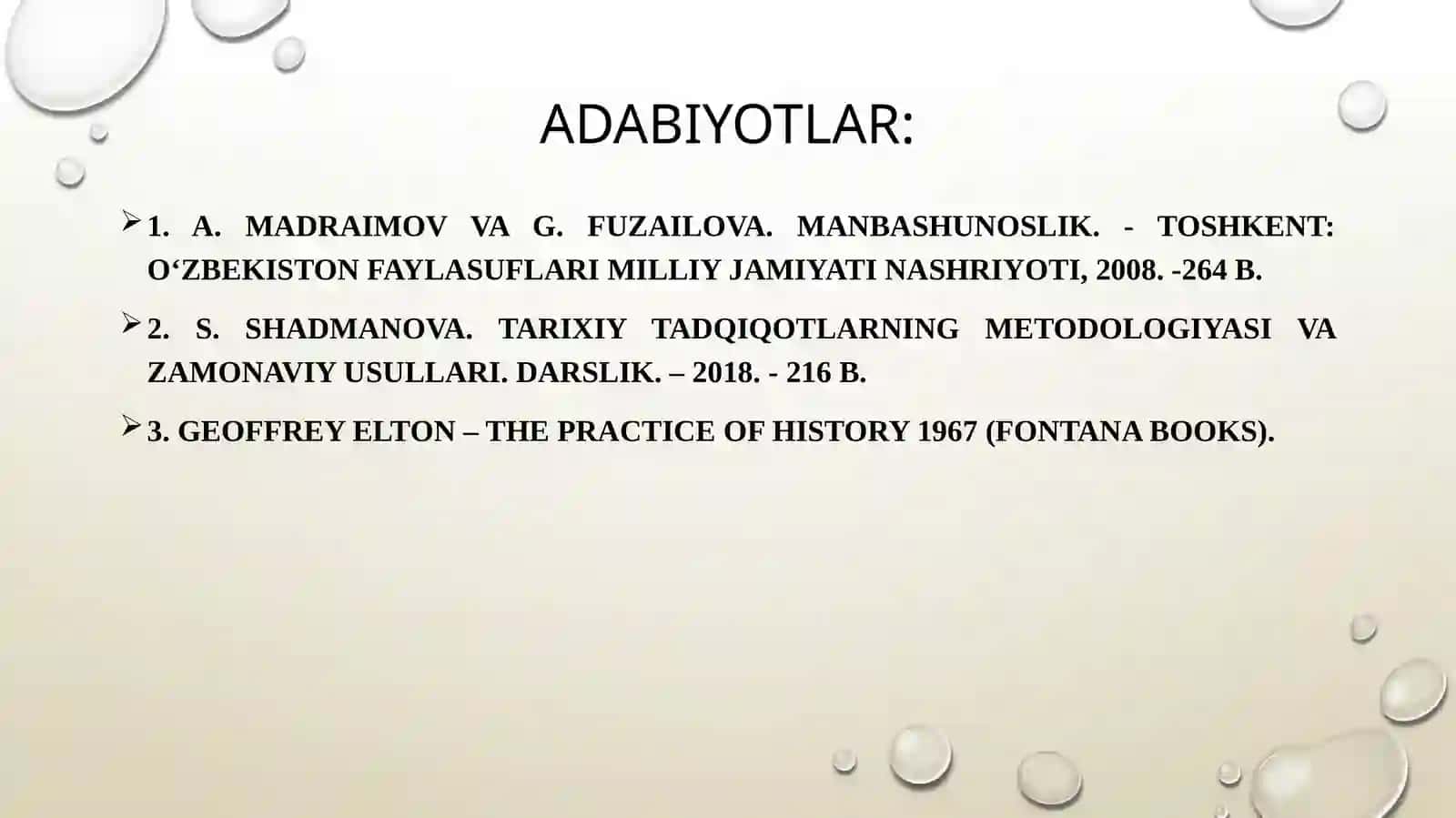 Qadimgidavrningtarixiymanbalari:eron, hind,yunonvarimayrimyozmamanbalari.VI – VIIIasrlarningtarixiymanbalari:turk,xitoyvasug‘dtilidagimanbalar 2