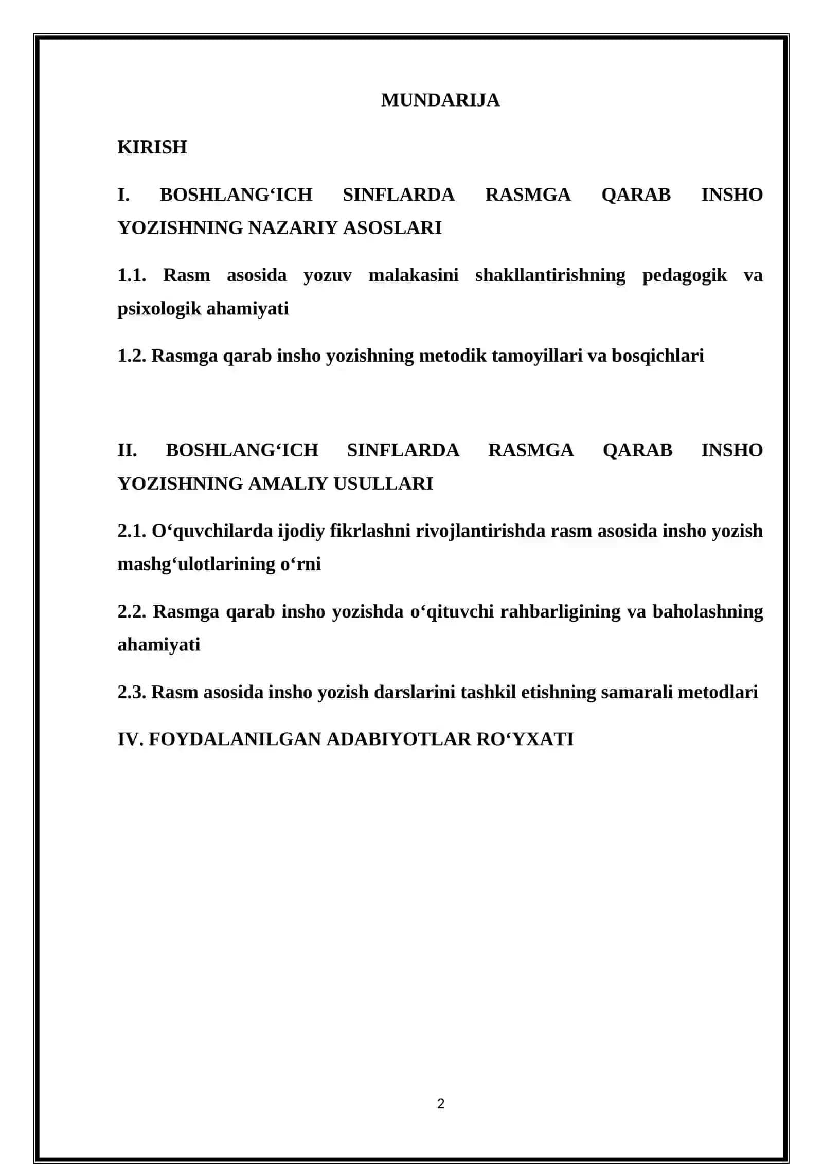 "BOSHLANGʻICH SINFLARDA RASMGA QARAB INSHO YOZISH YOʻLLARI" 2