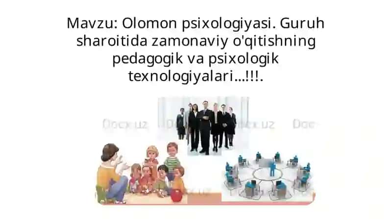 Olomon psixologiyasi. Guruh sharoitida zamonaviy o'qitishning pedagogik va psixologik texnologiyalari...!!!. 2