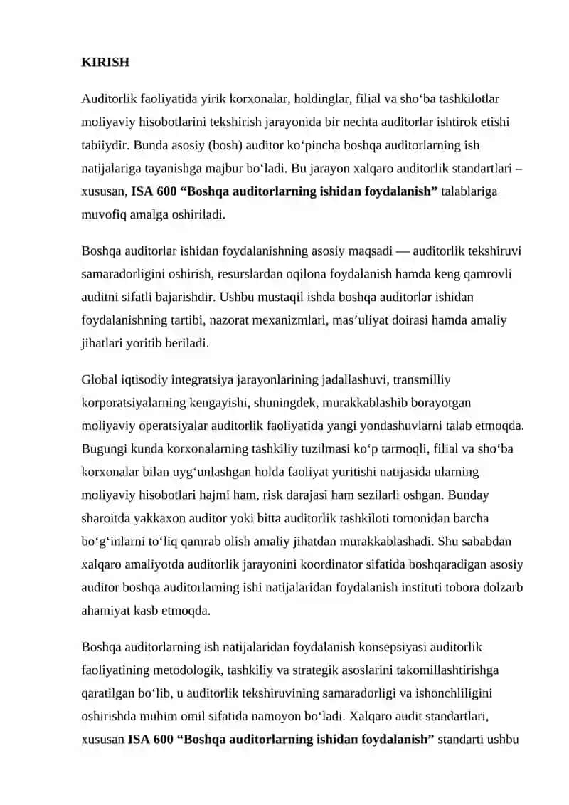 Boshqa auditorlarning ishi natijalaridan foydalanish 2
