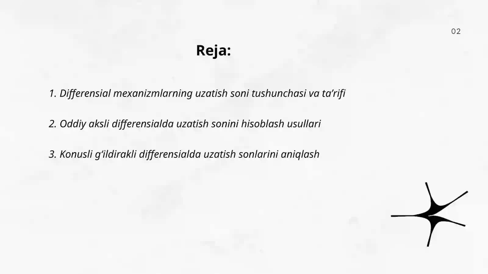 Differensial mexanizmlarni uzatish sonlarini aniqlash 2