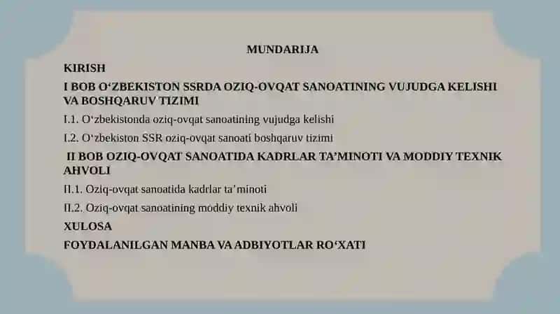 OʻZBEKISTONDA OZIQ-OVQATSANOAT ITARIXI (1946 – 1991-YILLAR) 2
