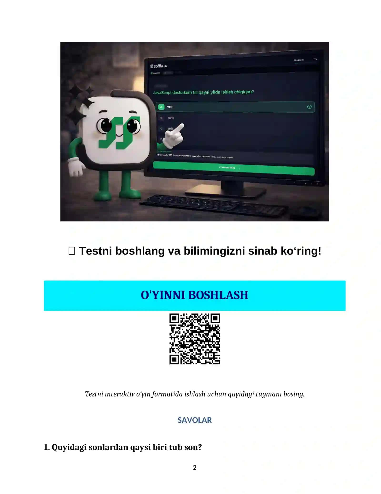 MATEMATIKA: MANTIQIY VA HISOBLASHGA DOIR DTM TESTLARI 2