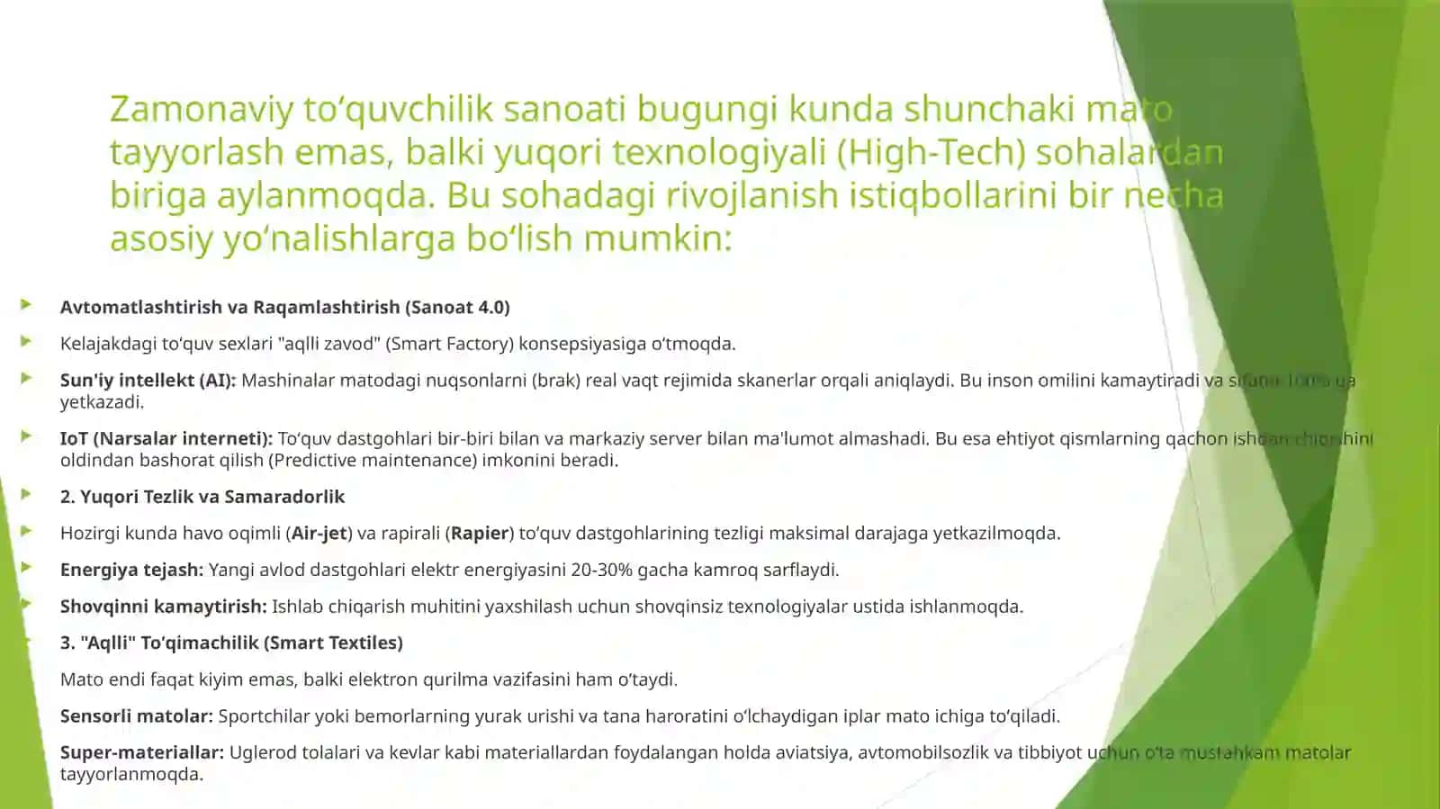 Zamonaviy toquvchilik ishlab chiqarish texnologiyasining rivojlanish istiqbollari 2