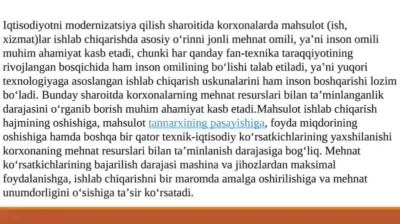 Mehnat resurslari bilan ta`minlanganlikvamehnat unumdorligini tahlil qilish 2