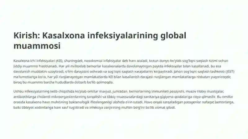 Kasalxona ichi                  infeksiyalarini kelib chiqishi uchun havo muhitining bakteriologik ifloslanganligining ahamiyati 2