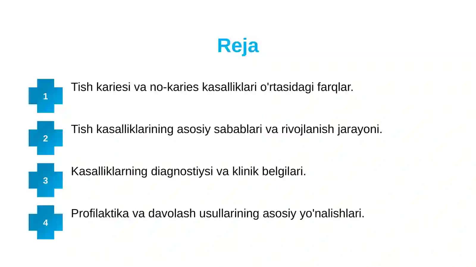 TISH QATTIQ TÓQIMALARINING KARIES VA NOKARIES KASALLIKLARI BEMORLAR DISPANSERIZATSIYA 2
