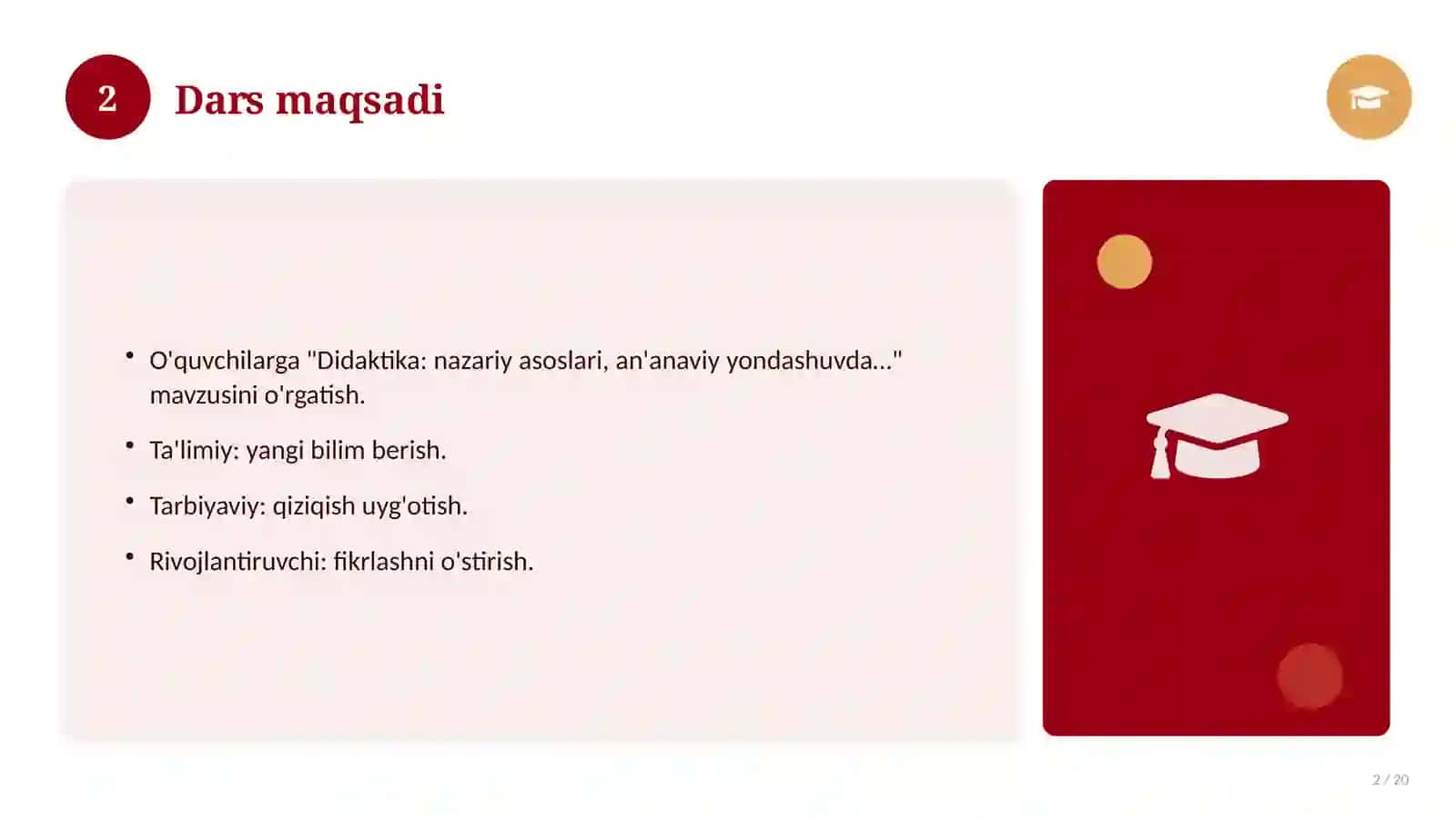 Didaktika: nazariy asoslari, an'anaviy yondashuvda 2