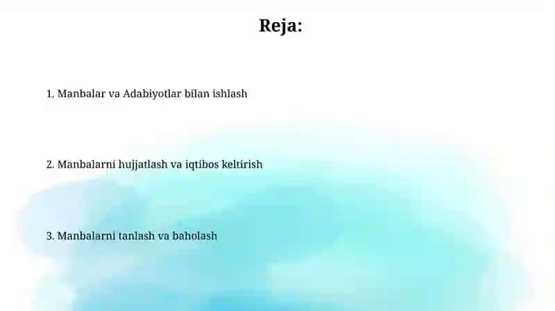 Manbalar va adabiyotlar bilan ishlash 2