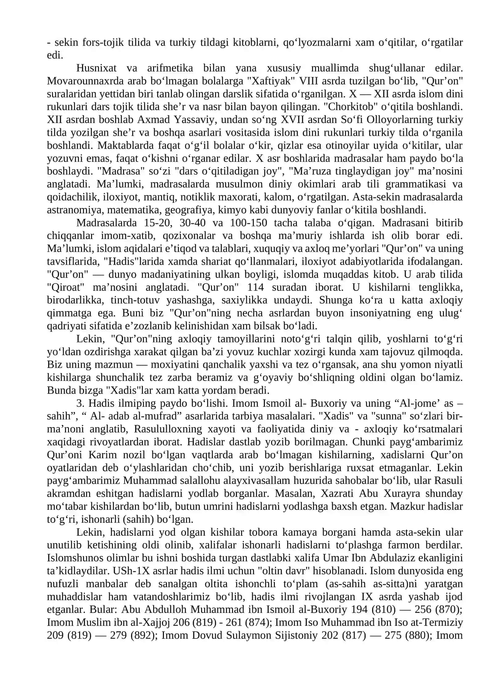 VII asrdan IX asrning birinchi yarimigacha tarbiya, maktab va pedagogik fikr taraqqiyoti 2