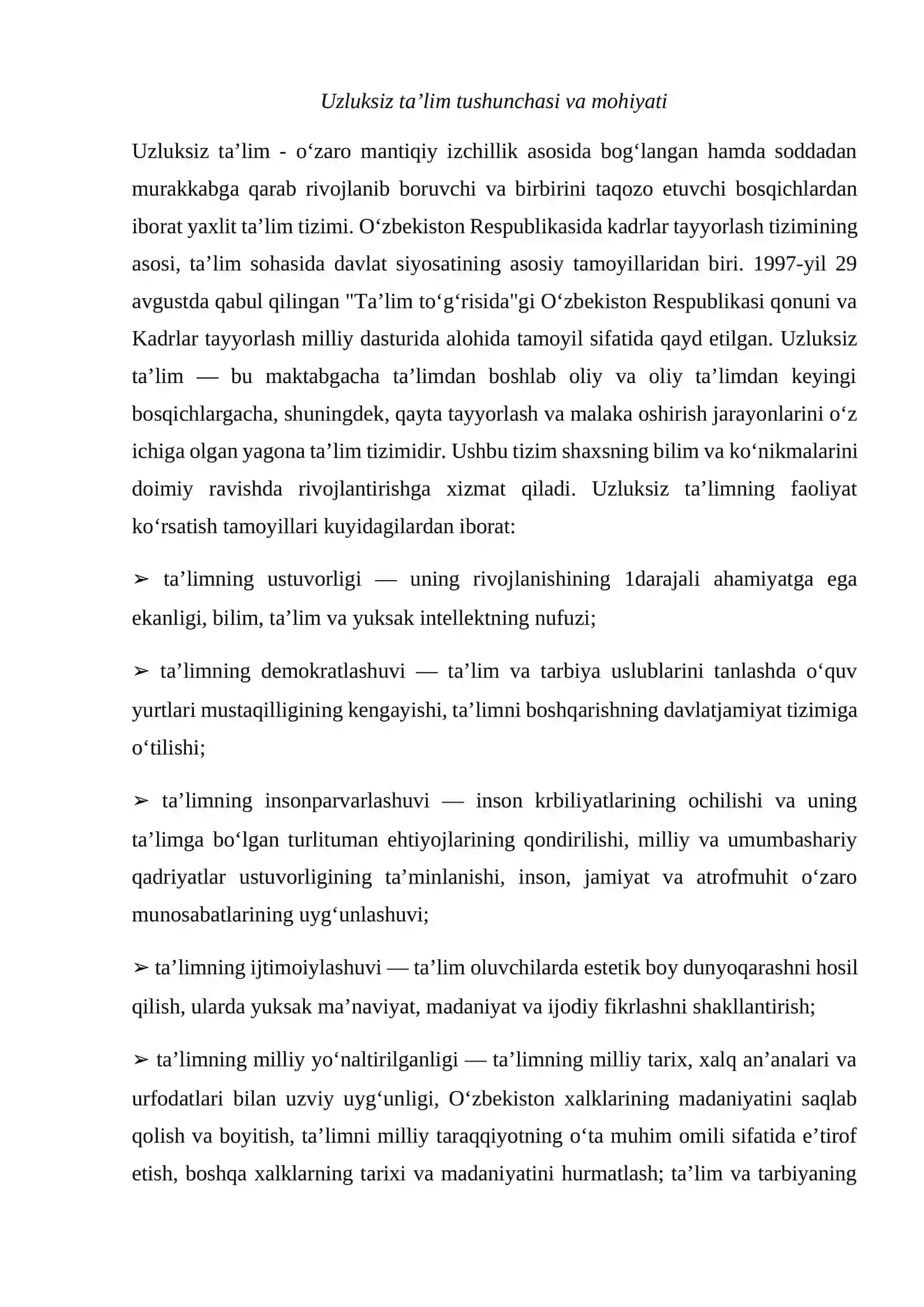 Uzliksiz ta’limdagi tendensiyalarning ta’lim turlariga mos bo’lishi metodikasini o’zlashtirish 2