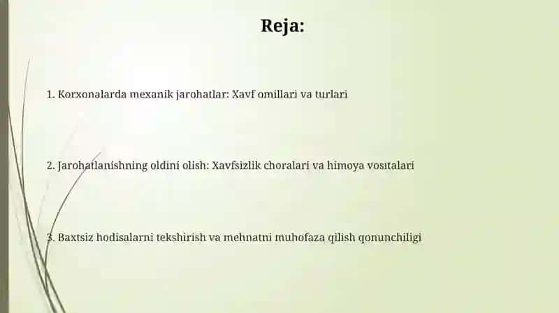 Korxona va tashkilotlarda inson hayotiga xavf tugʻdiradigan mexanik shikastlanishlar 2